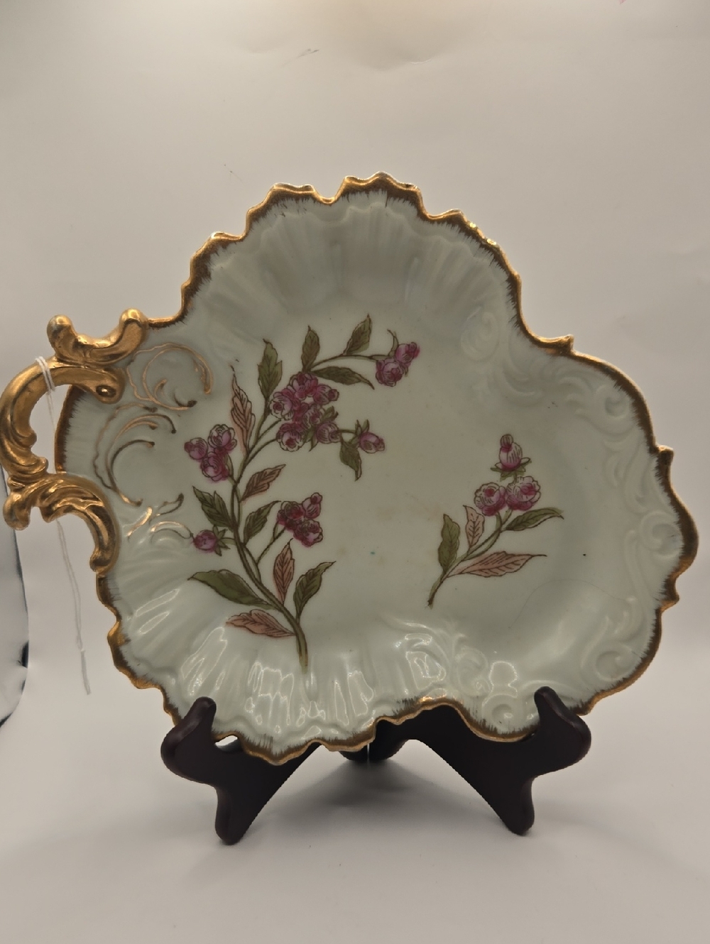 Floral Porcelain Decorative Dish with Gilded Edge